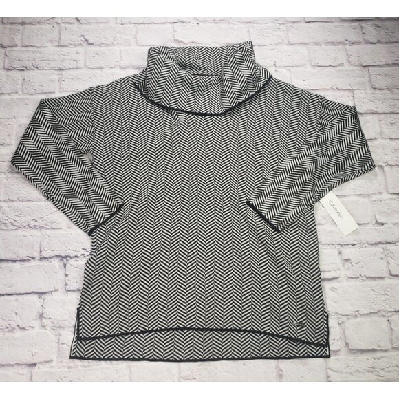 Calvin Klein Women's Crowl Neck Black White Herringbone Sweater Size Small - Picture 1 of 6